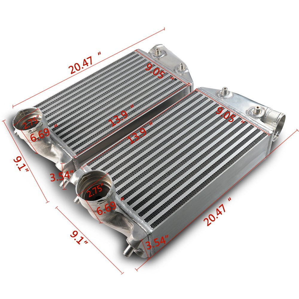 2.75" Inlet/Outlet Twin Left & Right Turbo Aluminum Performance Intercooler Kit Compatible For PORSCHE 996 997 TT TURBO GT2 2001-2009