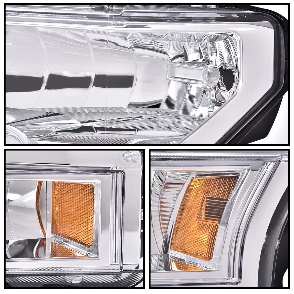 G-PLUS Headlights Bumper Lamp + Fog Lights Compatible with Ford F150 2015-2017(White Cover White Frame Orange Reflector Headlights + Fog Lamps)