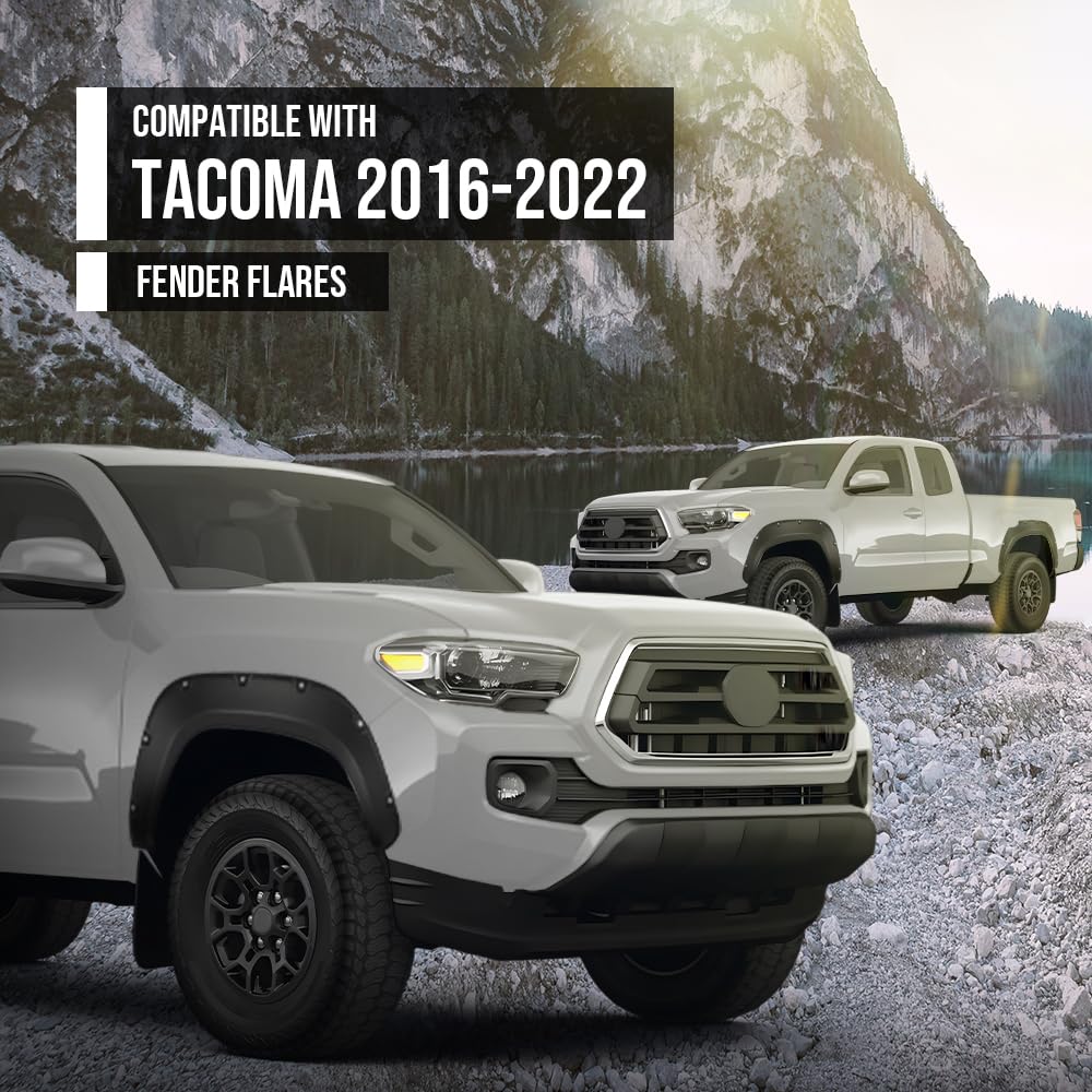 G-PLUS 4PCS Fender Flares Compatible with Toyota Tacoma 2016 2017 2018 2019 2020 2021 2022 (Not Fit Double Cab Trims) Wheel Arch Cover Trim, Smooth Pocket-Riveted