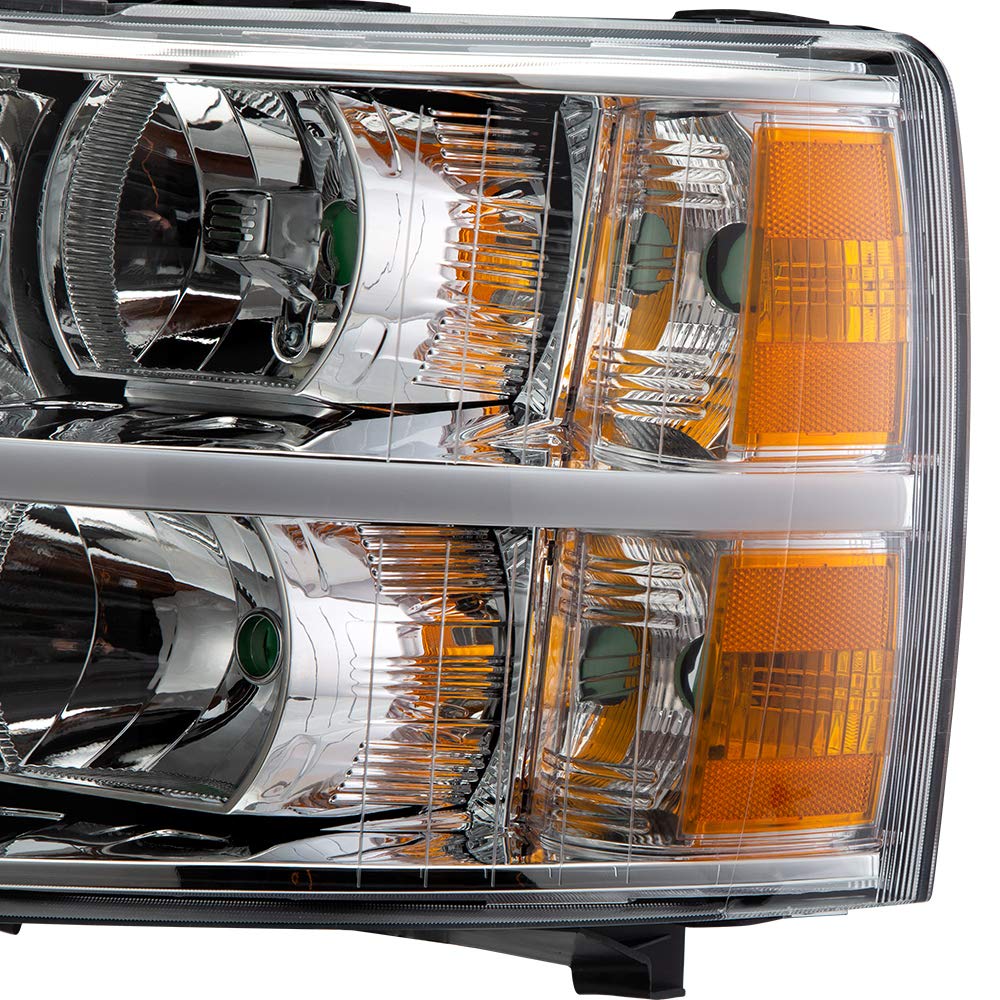 G-PLUS LED DRL Headlights, Fit 2007-2014 Chevy Silverado 2500 3500 & HD Models/Fit 2007-2013 Chevy Silverado 1500 Bumper Headlamps, Clear Lens Chrome Housing Amber Reflector,faros delanteros