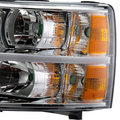 G-PLUS LED DRL Headlights, Fit 2007-2014 Chevy Silverado 2500 3500 & HD Models/Fit 2007-2013 Chevy Silverado 1500 Bumper Headlamps, Clear Lens Chrome Housing Amber Reflector,faros delanteros