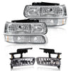 G-PLUS Headlights Assembly & Fog Lights Compatible with Chevy Silverado 1500 2500 1999-2002,Fit Chevy Suburban/Tahoe 2000-2006,Headlamps & Fog Lamps 4PCS Chrome Housing Amber Reflector