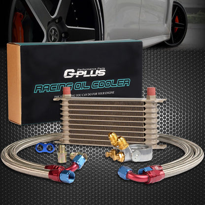 G-PLUS 10 Row Thermostat Adaptor Engine Transmission Oil Cooler Kit Universal Aluminum Oil cooler For CAR/TRUCK Gold