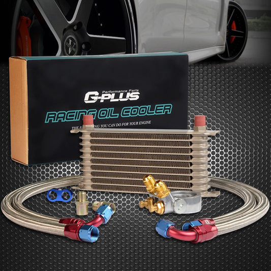 G-PLUS 10 Row Thermostat Adaptor Engine Transmission Oil Cooler Kit Universal Aluminum Oil cooler For CAR/TRUCK Gold