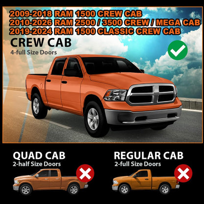 G-PLUS Out-Channel Window Vent Visor Deflectors Rain Guards Fit Dodge Ram 1500 Crew Cab 2009-2018 Fit Ram 2500 & 3500 Crew & Mega Cab 2010-2025 4 PCS Smoky