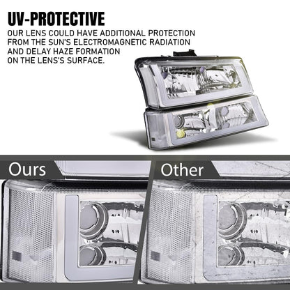 G-PLUS Headlights Assembly Fit Avalanche/Silverado 1500 2500 HD 3500 2003-2006/Fit Silverado 1500 2500 3500 Classic 2007,Smoky Lens Chrome Housing Amber ReflectorBumper Headlamps,faros delanteros