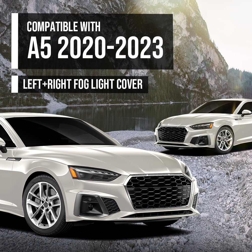 G-PLUS Front Bumper Fog Light Cover Left+Right Side Compatible with Audi A5 S5 2020 2021 2022 2023 8W6807681T3Q7 Chrome Black