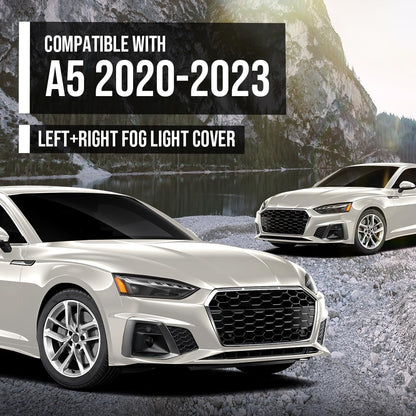 G-PLUS Front Bumper Fog Light Cover Left+Right Side Compatible with Audi A5 S5 2020 2021 2022 2023 8W6807681T3Q7 Chrome Black