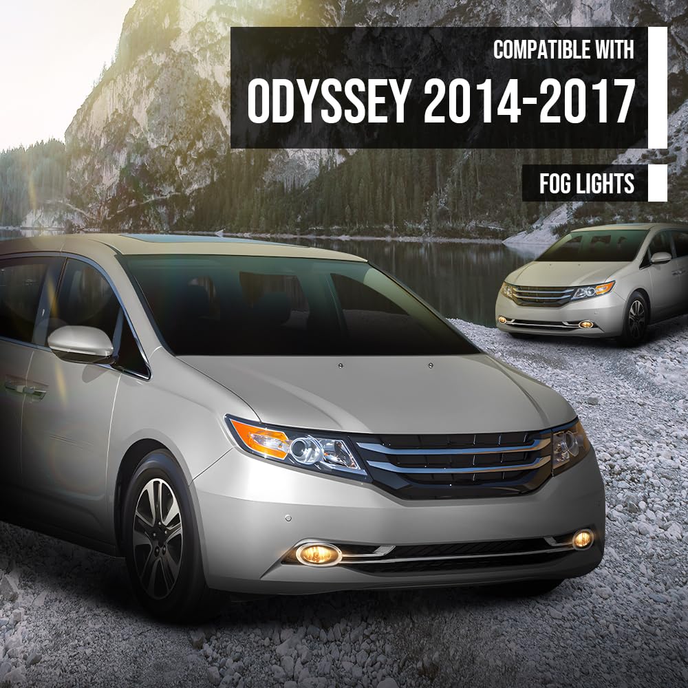G-PLUS Clear Fog Light Lamps Pair+Black Fog Light Bezel Cover+Switch Compatible with Honda Odyssey 2014 2015 2016 2017 HO2592137, HO2593137