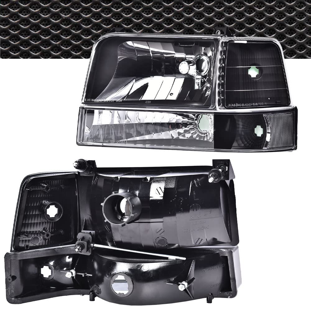 G-PLUS Headlights Fit Ford F150/250/350 Bronco/F-Super Duty 1992-1997 w/Corner Signal Driver Passenger Headlamps Clear Lens Black Housing Clear Reflector,faros delanteros