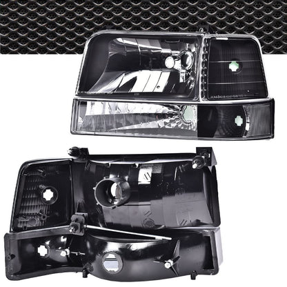 G-PLUS Headlights Fit Ford F150/250/350 Bronco/F-Super Duty 1992-1997 w/Corner Signal Driver Passenger Headlamps Clear Lens Black Housing Clear Reflector,faros delanteros