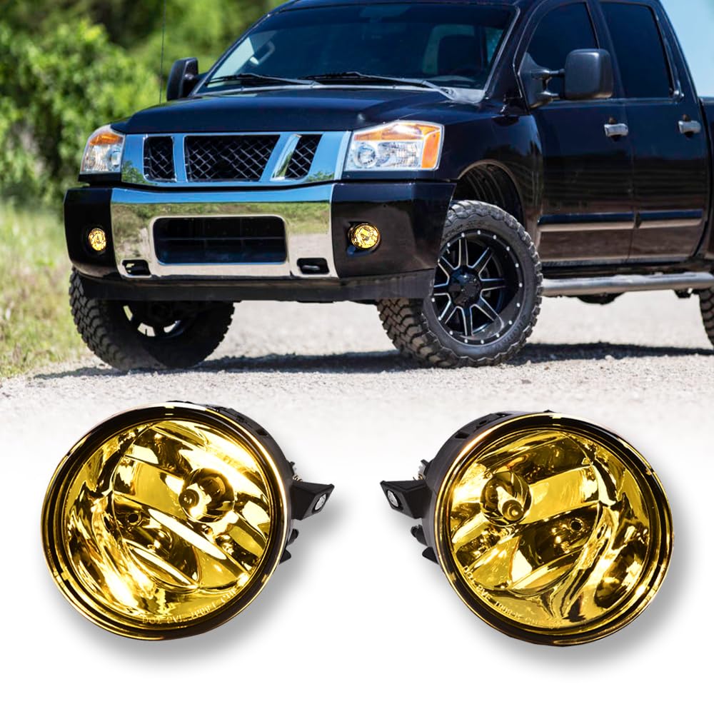 G-PLUS Bumper Fog Lights Compatible with 2004-2015 Nissan Titan/Fit 2005-2007 Nissan Armada Driving Fog Lamps w/Bulbs Left and Right Side neblineros para autos delantero faros antiniebla Yellow