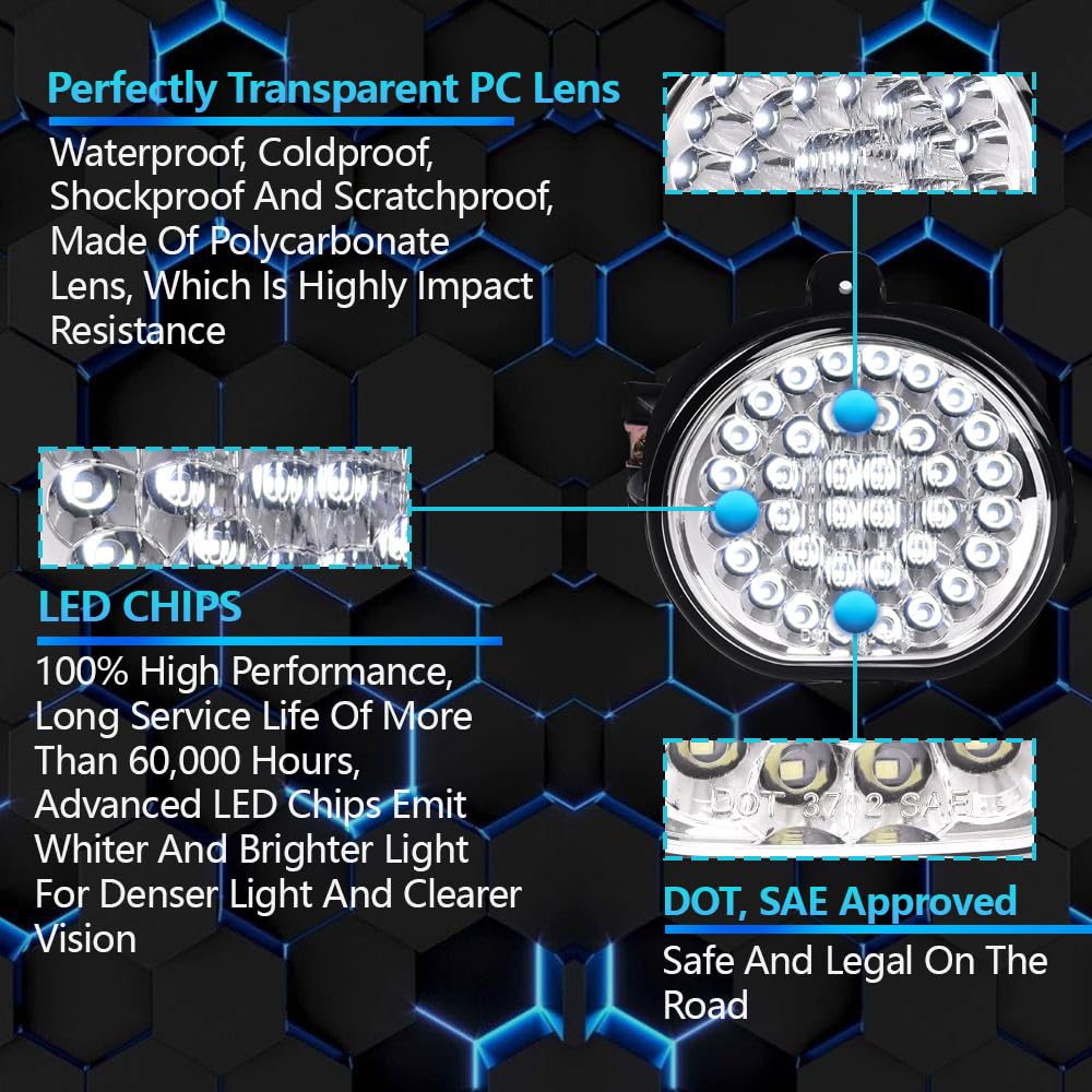 G-PLUS LED Fog Lights Lamp Compatible With 2002-2009 Dodge Ram, Super Bright Driving Fog Lamps w/Switch Driver & Passenger Pair Clear Lens