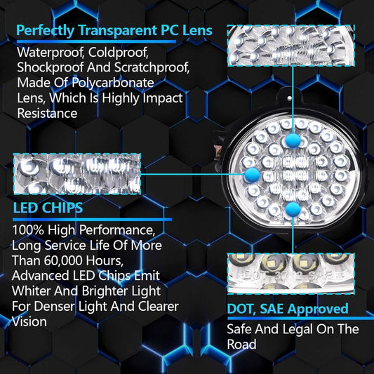 G-PLUS LED Fog Lights Lamp Compatible With 2002-2009 Dodge Ram, Super Bright Driving Fog Lamps w/Switch Driver & Passenger Pair Clear Lens