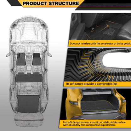 G-PLUS 6PCS Cargo Liners Fit 2017-2023 Tesla Model 3,Floor Liners & Trunk Mats 1st & 2nd & 3rd Row,All Weather Full Cover Protection TPE Car Mats Black
