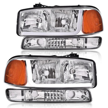 G-PLUS LED DRL Headlights Assembly, Compatible with 1999-2007 GMC Sierra 1500/2001-2007 GMC Sierra 1500 HD Bumper Headlamps, Clear Lens Chrome Housing Amber Reflector,faros delanteros
