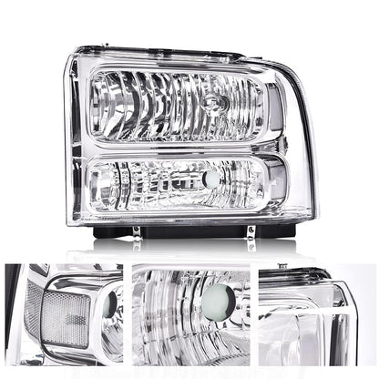 G-PLUS Headlights Assembly Compatible with Ford F250 F350 F450 F550 Super Duty 1999-2004, Fit Ford Excursion 2000-2004 Left & Right Headlamps Assembly, Clear Lens Chrome Housing Clear Reflector