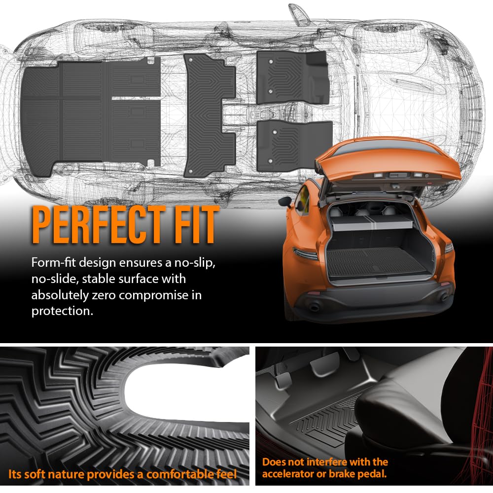 G-PLUS TPE Floor Mats Fit VW Atlas 7 Passenger 2018-2026 1st & 2nd & 3rd Row & Cargo Mat Truck Accessories Cargo Liners All Weather Protection 5PCS Black Alfombras para Carro