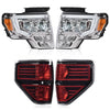 G-PLUS LED Tube Style Headlight Assembly & Rear Tail Lights Compatible with 2009 2010 2011 2012 2013 2014 Ford F150 Headlamps + Taillamps Pair (Clear Lens Chrome Housing Headlights + Tail lights)