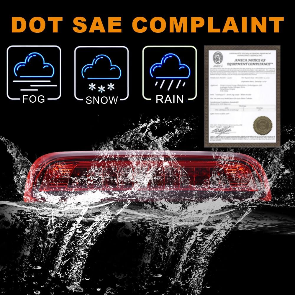G-PLUS High Mount LED 3rd Brake Light Compatible with 2014-2018 Chevy Silverado GMC Sierra Rear Tail Cargo Lamp Waterproof Chrome Housing Red Lens