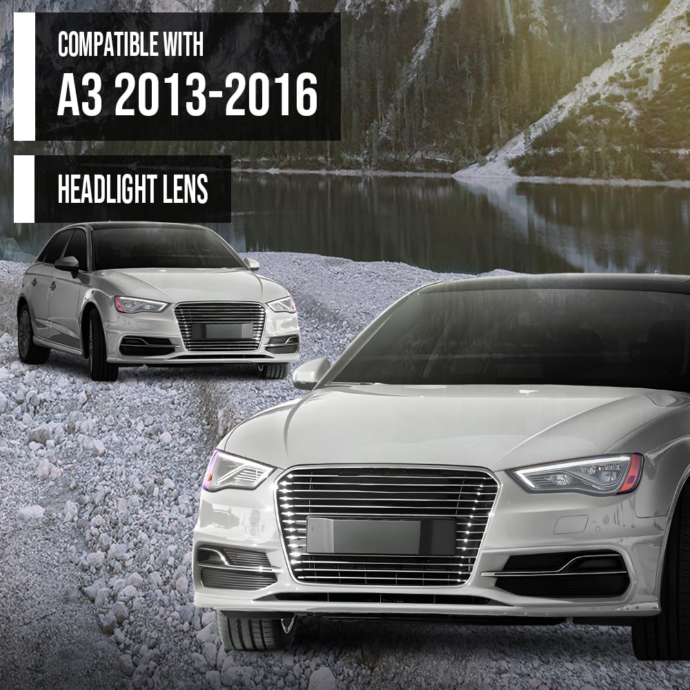 G-PLUS Headlight Lens Cover Compatible with Audi A3 2013-2016 8V0941003 Left Side Front Headlamp Lens Cover Clear