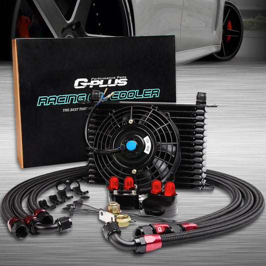 15 ROW AN10 Universal Engine Oil Cooler + Filter Adapter Kit + 7" Universal Fan