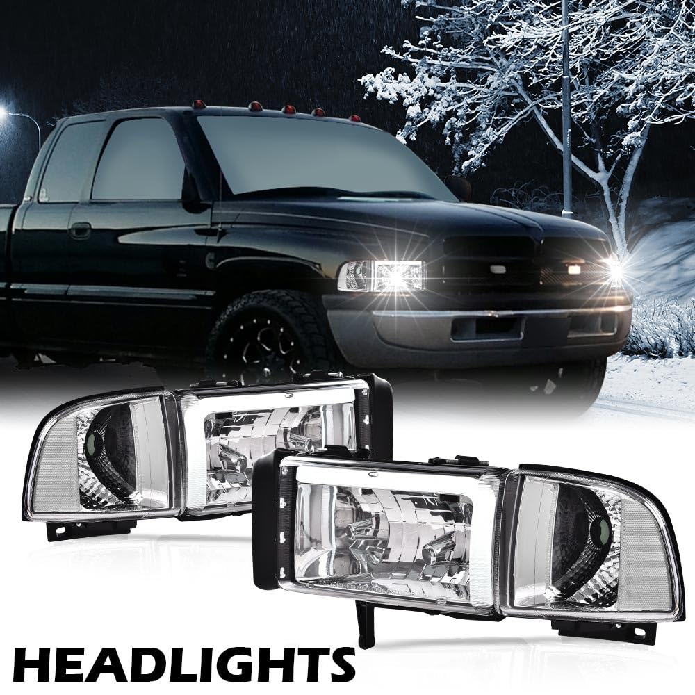 G-PLUS LED Headlights Fit Dodge Ram 1500 1994-2001/Fit Dodge Ram 2500 3500 1994-2002(Not fit Ram Sport) Headlamps w/o Bulbs DRL Clear Lens Chrome Housing Clear Reflector,faros delanteros Assembly