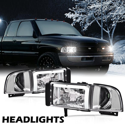 G-PLUS LED Headlights Fit Dodge Ram 1500 1994-2001/Fit Dodge Ram 2500 3500 1994-2002(Not fit Ram Sport) Headlamps w/o Bulbs DRL Clear Lens Chrome Housing Clear Reflector,faros delanteros Assembly