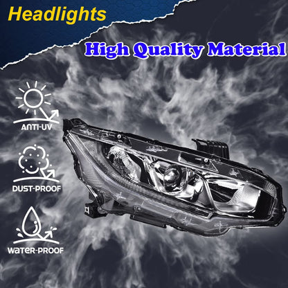 G-PLUS Headlights Assembly, Compatible with 2016 2017 2018 2019 2020 2021 Honda Civic Right bumper Headlamp, Clear lens Chrome Housing Clear Reflector