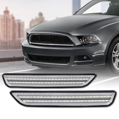 G-PLUS WHITE LED STRIP Front Fender Lamp Side Marker Light Lamp With Bulbs Compatible with Ford Mustang 2010-2014 AR3Z-15A201-A, AR3Z-15A201-B, AR3Z15A201A, AR3Z15A201B Clear Lens