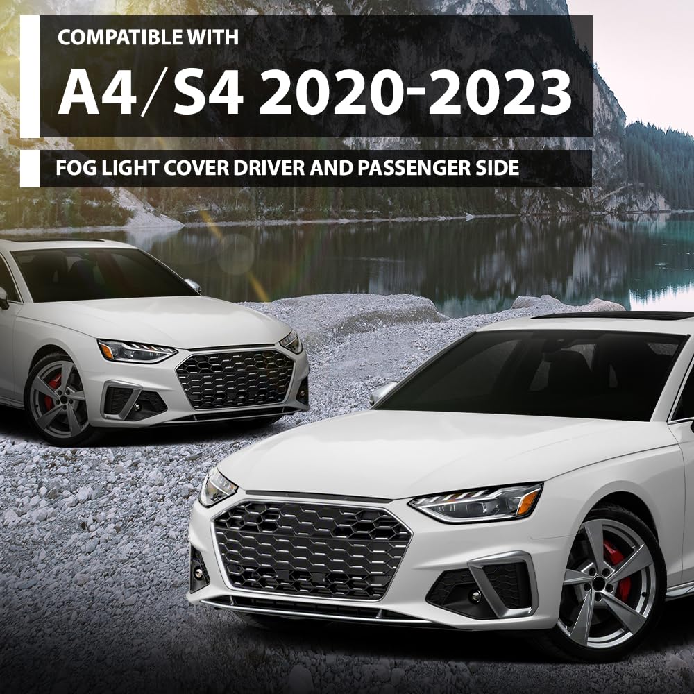 G-PLUS Pair Fog Light Cover Fog Lamp Grilles Cover, Compatible with Audi A4/S4 2020-2023, LH Driver & RH Passenger 2PCS