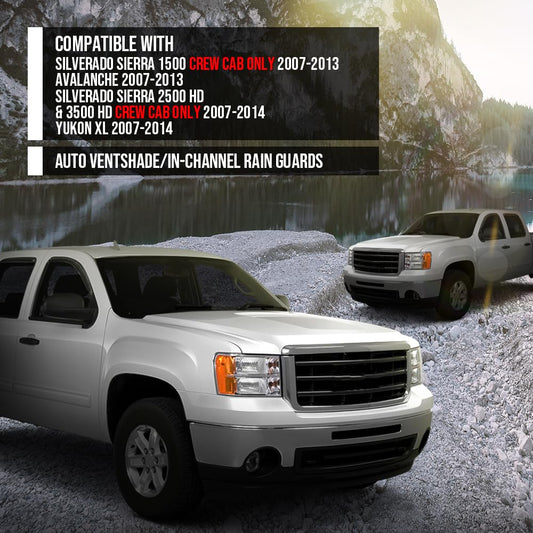 G-PLUS 4PCS in-Channel Window Visors Sun Rain Guards Side Wind Deflector Compatible with Chevy Silverado GMC Sierra 1500 Crew Cab Only/Chevy Avalanche 2007-2013 Smoke