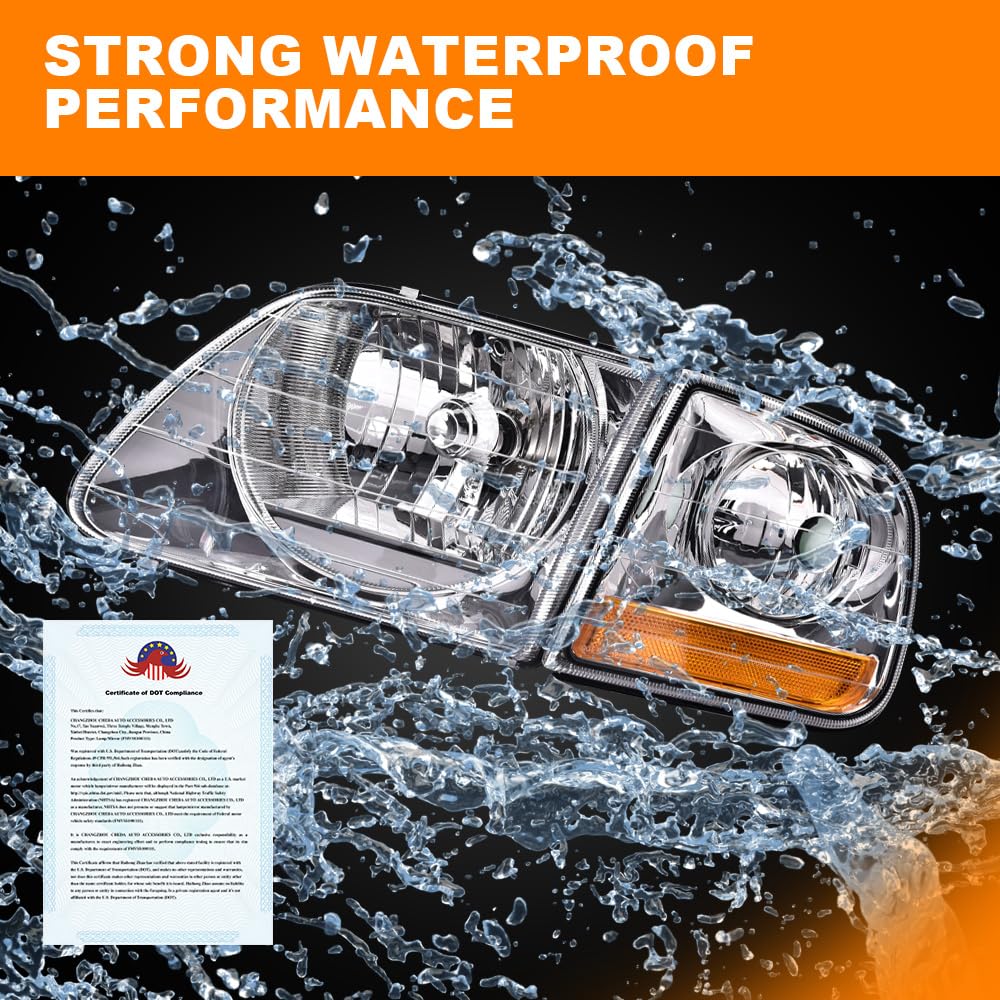 G-PLUS Headlights Fit Ford Expedition 1997-2002/Fit FordF150 1998-2003/Fit Ford F250 1988-1999 Left & Right Bumper Headlamps Clear Lens Chrome Housing Amber Reflector,faros delanteros