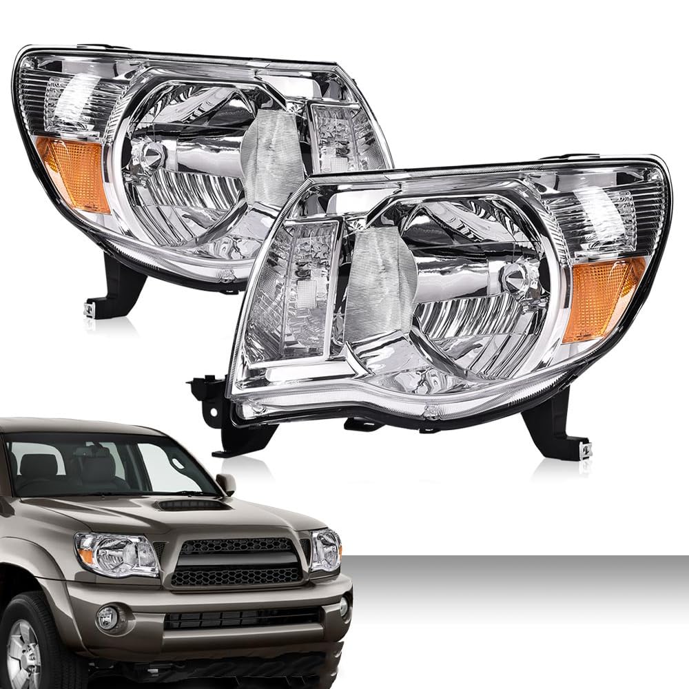 G-PLUS Headlights Assembly, Compatible with 2005 2006 2007 2008 2009 2010 2011 Toyota Tacoma Bumper Headlamps, Clear Lens Chrome Housing Amber Reflector,faros delanteros