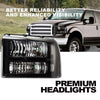 G-PLUS Headlights Assembly, Compatible with 2005 2006 2007 Ford F250 F350 Super Duty Bumper Headlamps, Clear Lens Black Housing Clear Reflector,faros delanteros