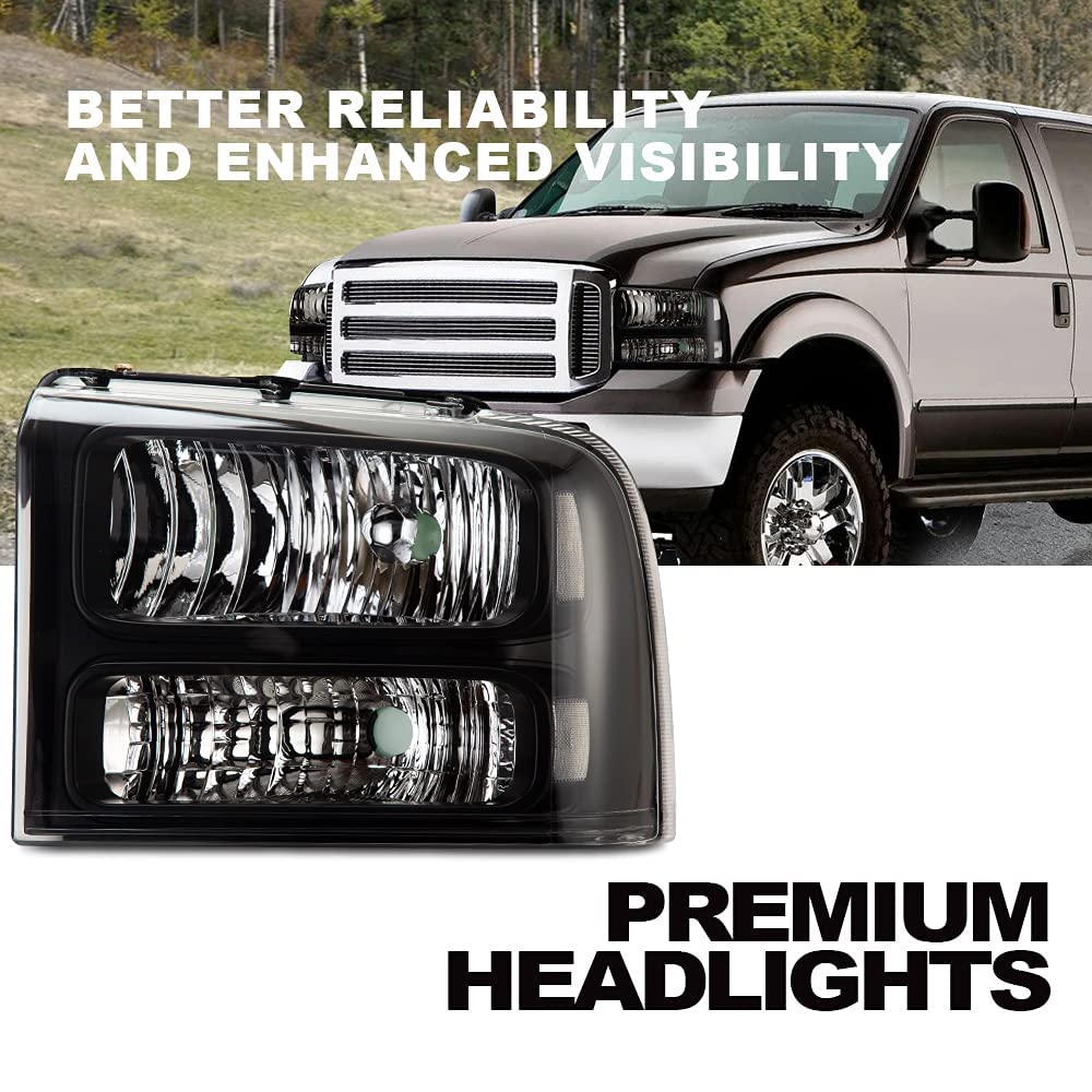 G-PLUS Headlights Assembly, Compatible with 2005 2006 2007 Ford F250 F350 Super Duty Bumper Headlamps, Clear Lens Black Housing Clear Reflector,faros delanteros
