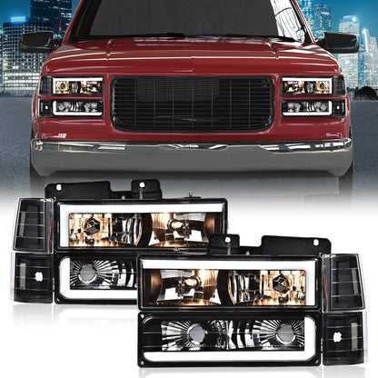 G-PLUS LED Headlights Assembly w/Bulbs Fit GMC C1500 K1500 Yukon 1994-1999, Fit GMC C2500 C3500 K2500 K3500 1994-2000, Left & Right Headlamps Assembly, Clear Lens Black Housing Clear Reflector