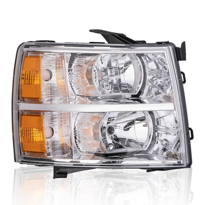 G-PLUS Headlight,Fit 2007-2013 Chevy Silverado 1500/Fit 2007-2014 Chevy Silverado 2500 3500 & HD,Right Side Headlamp Clear Lens Chrome Housing Amber ReflectorBumper Headlamps,faros delanteros