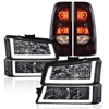 G-PLUS LED Headlights Assembly + Tail Lights Fit Chevy Silverado 1500 1500 HD 2500 2500 HD 2003-2006, Clear Lens Chrome Housing Clear Reflector Headlamps Assembly Dark Red Taillights