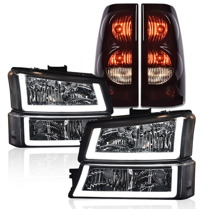 G-PLUS LED Headlights Assembly + Tail Lights Fit Chevy Silverado 1500 1500 HD 2500 2500 HD 2003-2006, Clear Lens Chrome Housing Clear Reflector Headlamps Assembly Dark Red Taillights