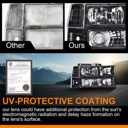 G-PLUS Headlights Assembly w/Bulb Fit GMC C10 truck 1994 1995 1996 1997 1998/Fit GMC Sierra Suburban Yukon 1994-1998 Clear Lens Black Housing Clear Reflector 5977460 Bumper Headlamps,faros delanteros