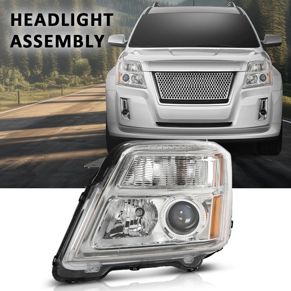 G-PLUS Projector Headlight Compatible with GMC Terrain (submodel: SLE, SLT) 2010-2015 /Fit Terrain SL 2015 Left Driver Side Clear Lens Chrome Housing Bumper Headlamps,faros delanteros
