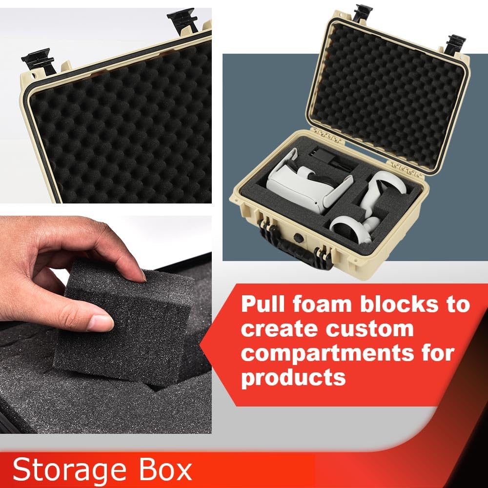 G-PLUS Hard VR Headset Carrying Case w/Foam Block Dividers,Waterproof Protector Storage Box Compatible with Meta Quest 3S/Quest 3/Quest 2,Travel Portable Case Fit Oculus Quest 3/Quest 2 Beige Color
