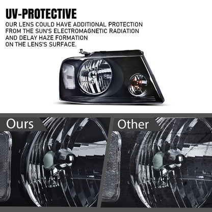 G-PLUS Headlights Assembly, Compatible with 2004-2008 Ford F150/ 2006-2008 Lincoln Mark Lt(NOT Compatible with 2004 F150 Heritage/Flareside Beds Models), Smoky Lens Black Housing Clear Reflector