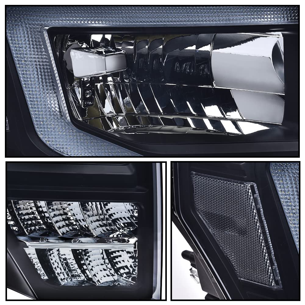 G-PLUS LED Tube Headlights Assembly Compatible with Ford F150 2009-2014 Pair Left & Right Headlamps Assembly, Smoky Lens Black Housing Clear Reflector, faros delanteros, DL3Z13008A DL3Z13008B