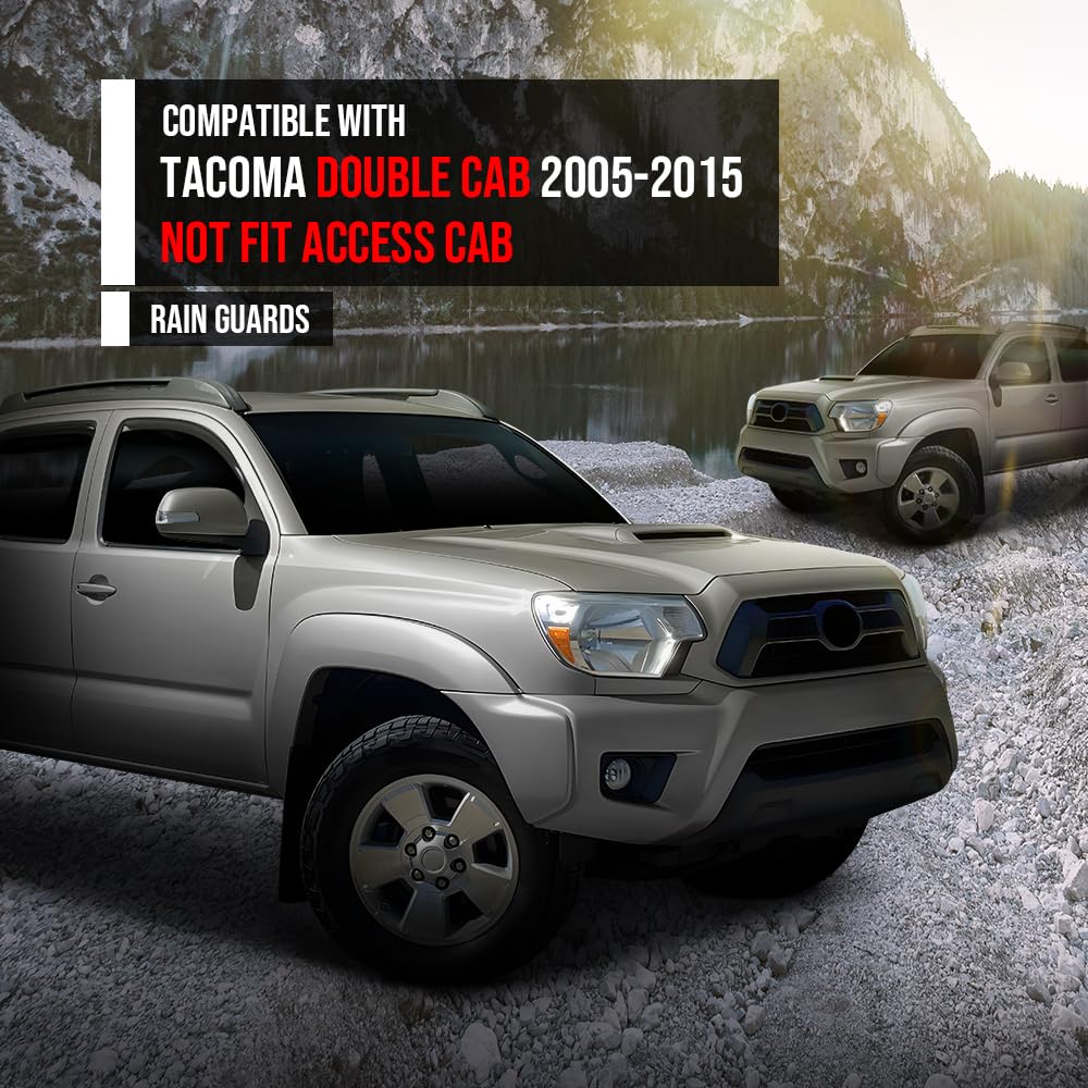 G-PLUS in-Channel Auto Vent Window Visor 4pcs Compatible with Toyota Tacoma Double Cab 2005-2015 Not Fit Access Cab in-Channel Rain Guards Smoke