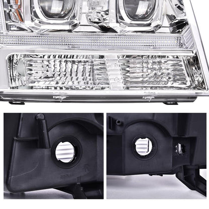 G-PLUS LED Tube Dual Projector Headlights, Compatible with 2007-2014 Chevy Tahoe/Suburban Bumper Headlamps Assembly, Clear Lens Chrome Housing Clear Reflector,faros delanteros