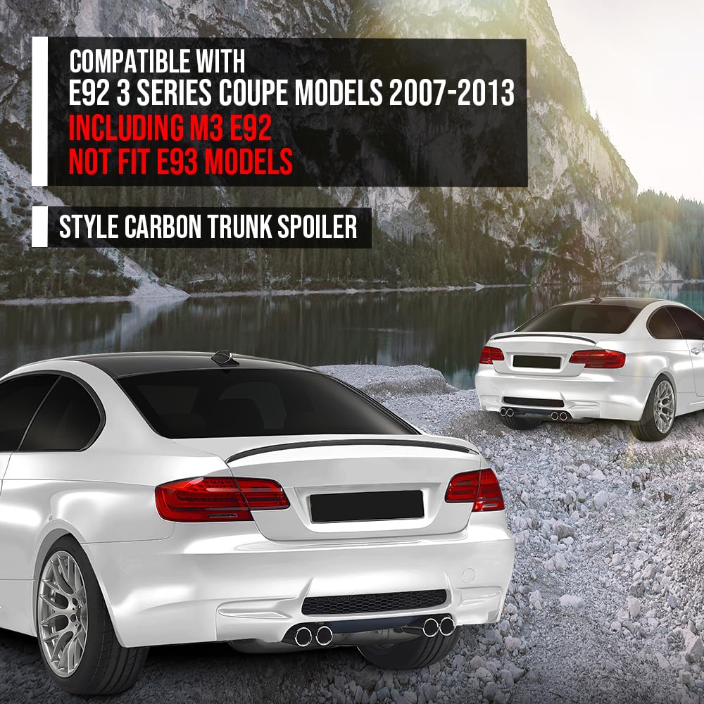 G-PLUS Rear Trunk Spoiler Wing Compatible with BMW E92 3 Series Coupe Models 2007 2008 2009 2010 2012 2013(Including M3 E92), Not Fit E93 Models Rear Trunk Spoiler Carbon Fiber Black