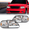 G-PLUS LED DRL Headlights Compatible with Ford Expedition 1997-2002/Fit Ford F150 1998-2003/Fit F250 1997-1999 Bumper Headlamp w/Corner Lamps Clear Lens Chrome Housing Amber Reflector Left & Right