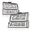 G-PLUS LED DRL Headlights, Compatible with 2003 2004 2005 2006 Chevy Silverado 1500/1500 HD/2500 HD/3500 Bumper Headlamps, Clear Lens Chrome Housing Clear Reflector